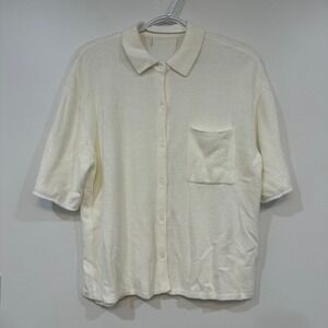 Barefoot Dreams CozyChic Ultra Lite Short Sleeve Shirt Ivory Soft Button Collar